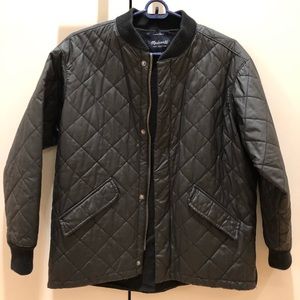 Madewell Quilted Black Bomber in Faux Leather